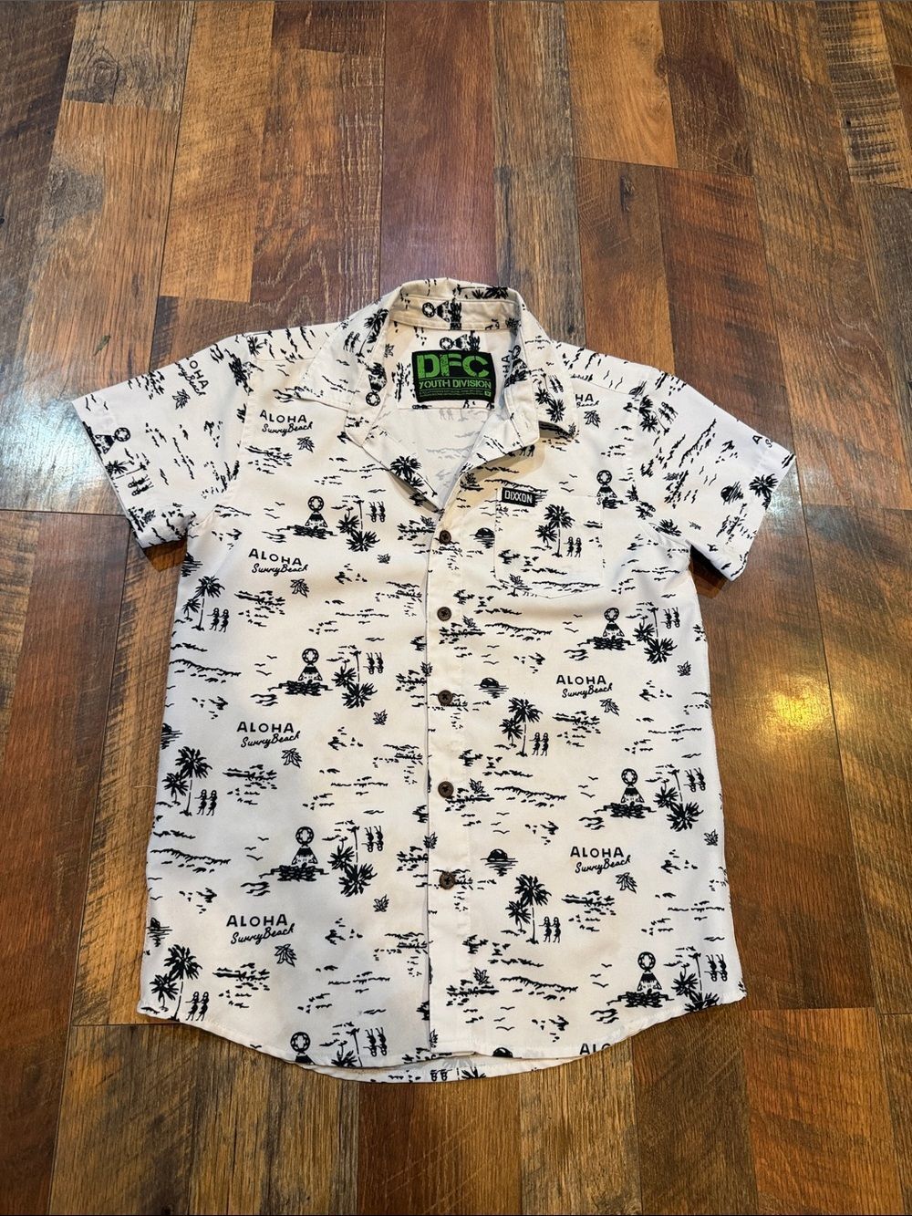 White & Black Aloha Print Short Sleeve Shirt M (3180)
